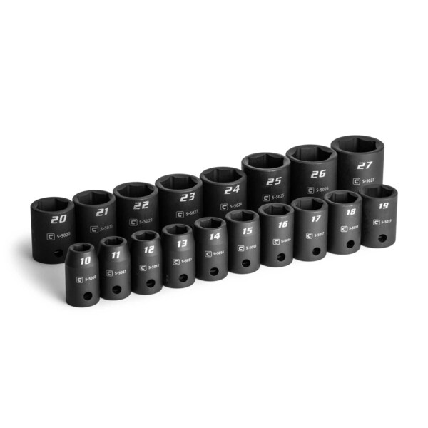 Capri Tools 1/2 in. Drive Shallow Impact Socket Set, 10 to 27 mm, Metric, 18-Piece CP55000-18MS - main